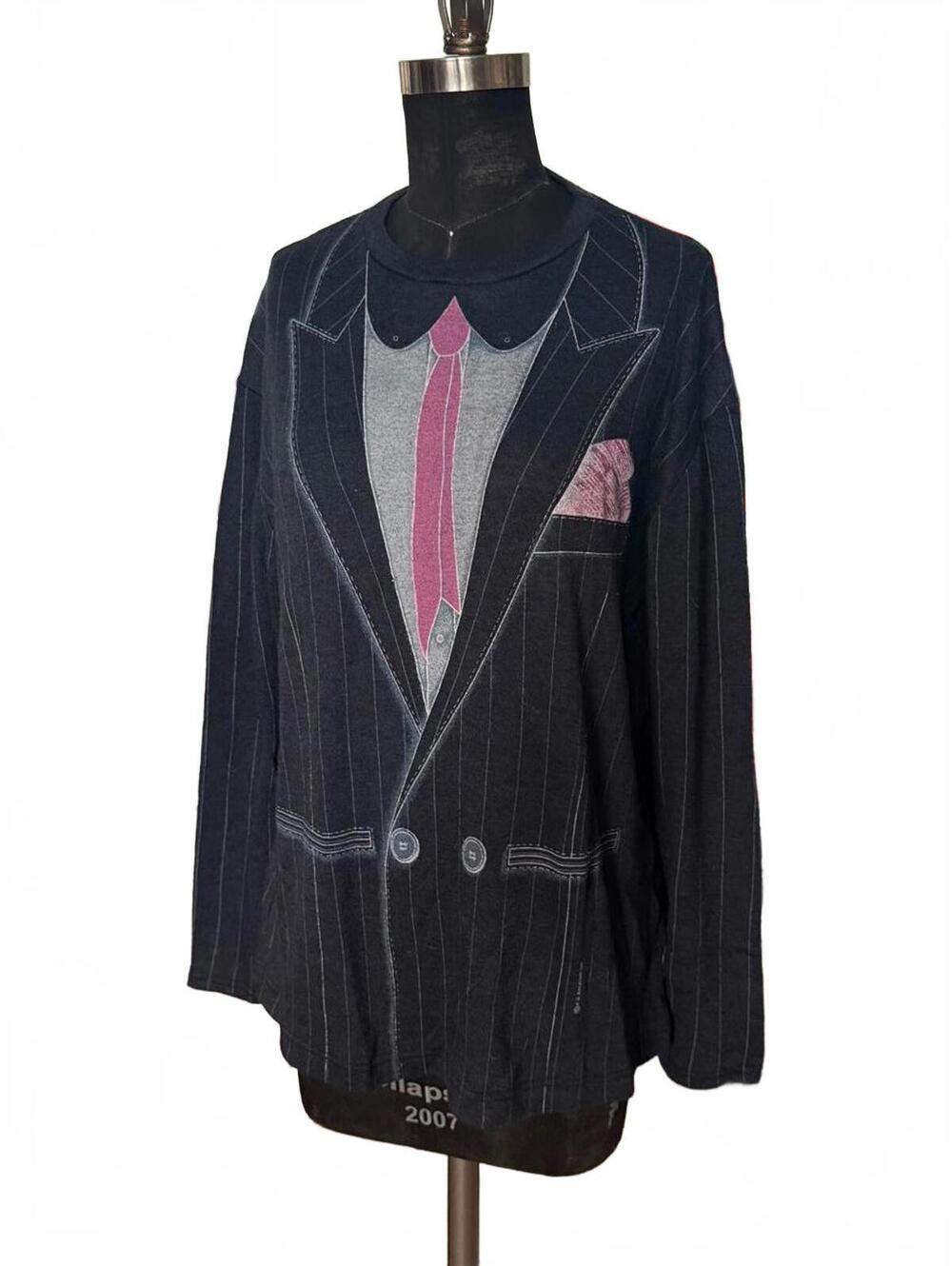 Vintage 1980s Costume Tuxedo Shirt Pinstripe Graphic Long Sleeve